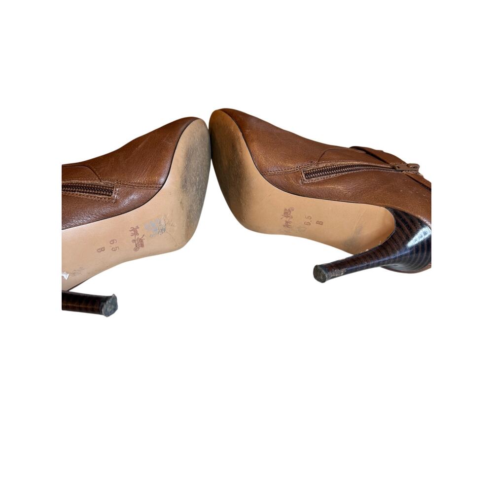 Coach Salene Leather Ankle Boots Ginger Brown Stiletto Heel Gold Logo 6.5 - Picture 9 of 12